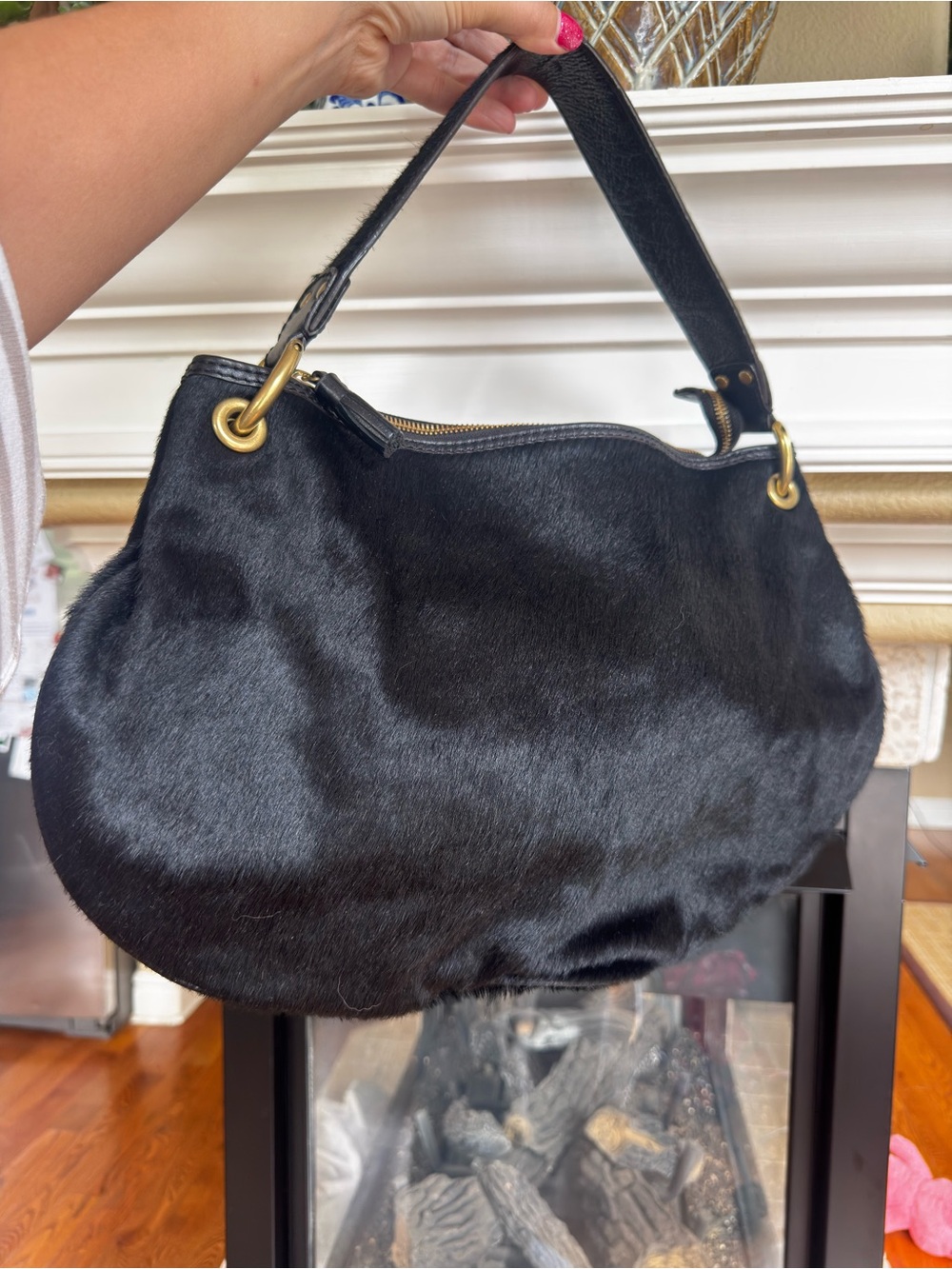 Antonio Melani Calf Hair Hobo Quiet Luxury Shoulder Bag Black Chic Classic - Picture 2 of 6